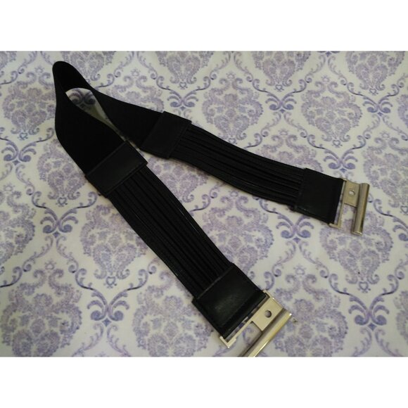 Buffalo David Bitton Wide Stretch Waist Belt Womens Size M Black Faux Leather - Picture 6 of 10